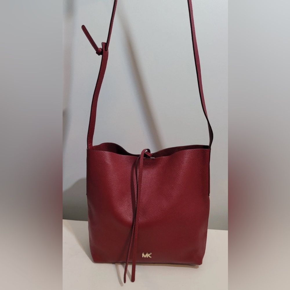 Michael Kors Junie Burgundy Pebbled Leather Crossbody Shoulder Bag